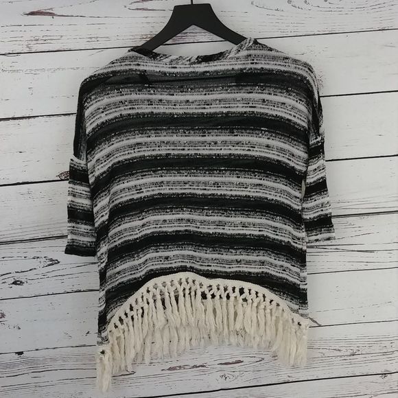 Kensie Girl Fringed Striped Sweater - Picture 5 of 6